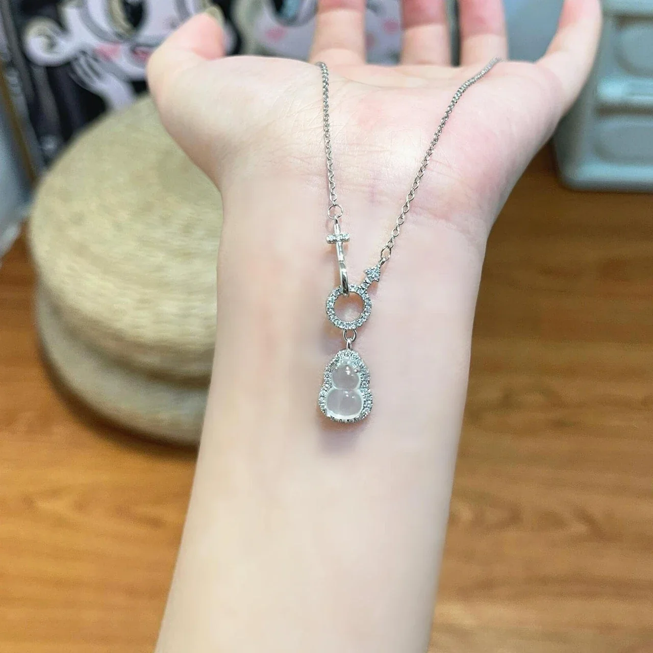 Luminous 925 Sterling Silver Gourd Pendant Key Ring Necklace