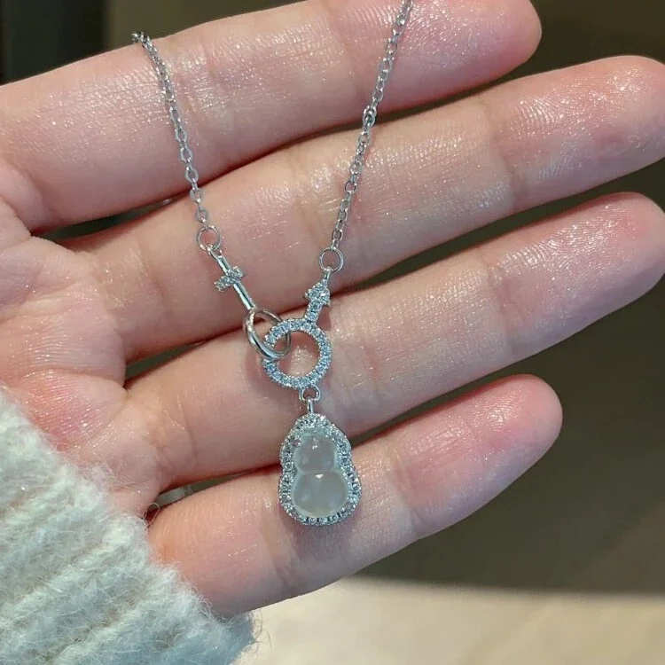 Luminous 925 Sterling Silver Gourd Pendant Key Ring Necklace