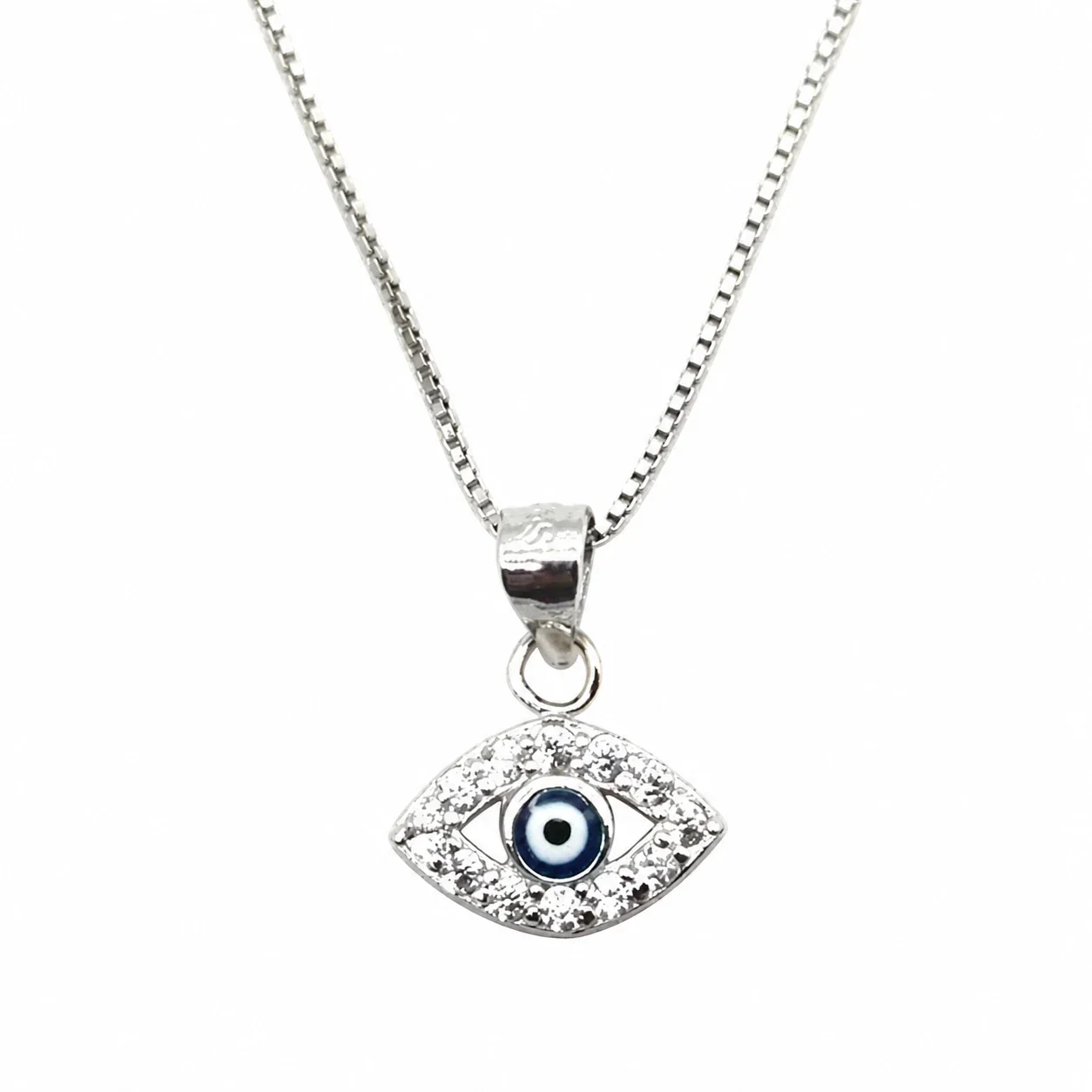 Blue Evil Eye 925 Sterling Silver Pavé Cubic Zirconia Necklace