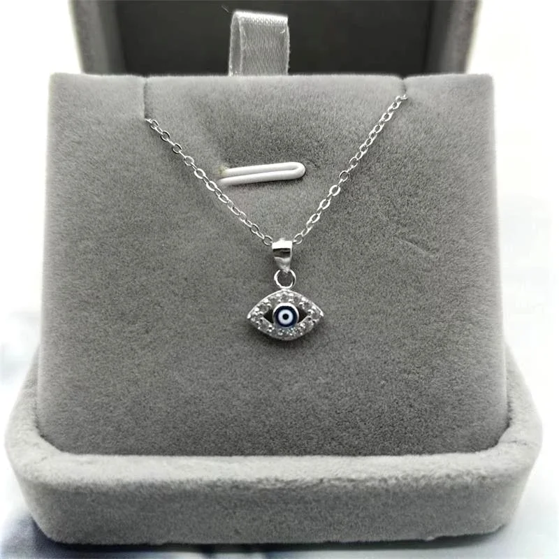 Blue Evil Eye 925 Sterling Silver Pavé Crystal Necklace