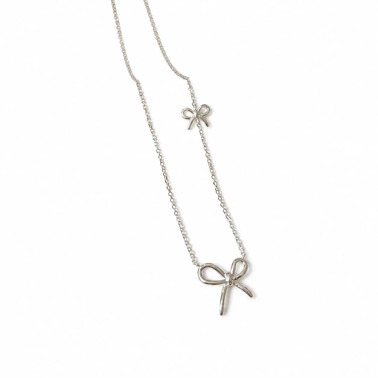 Delicate 925 Sterling Silver Double Bow Link Necklace