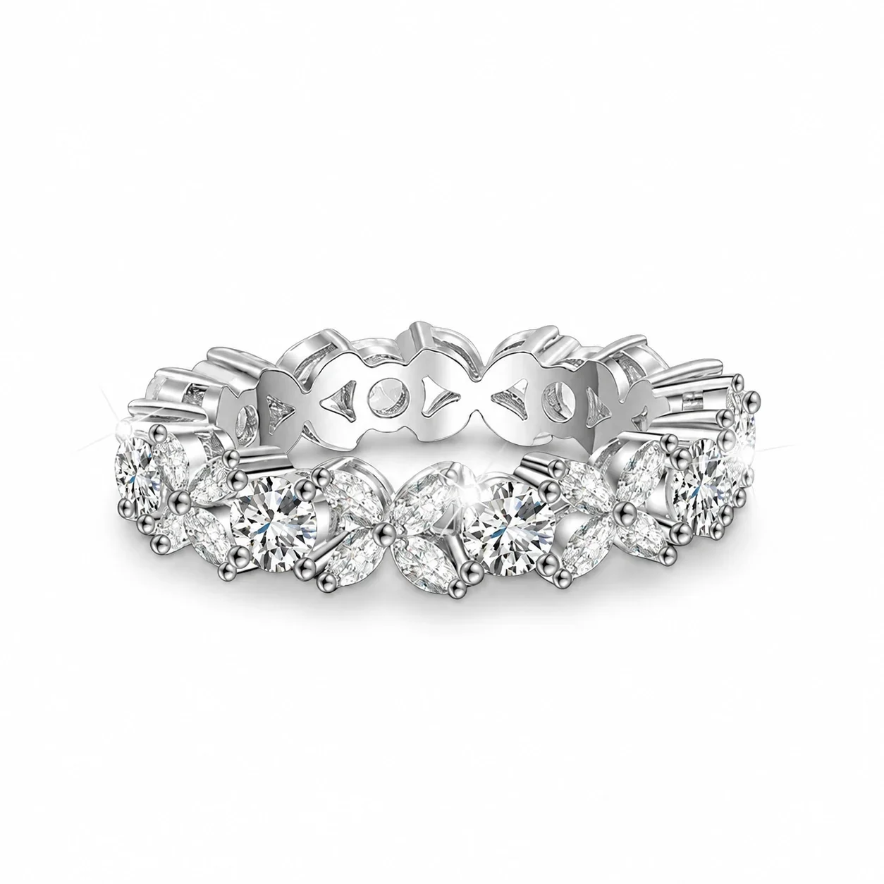 Sculptural 925 Sterling Silver Prong-Set Marquise Moissanite Ring