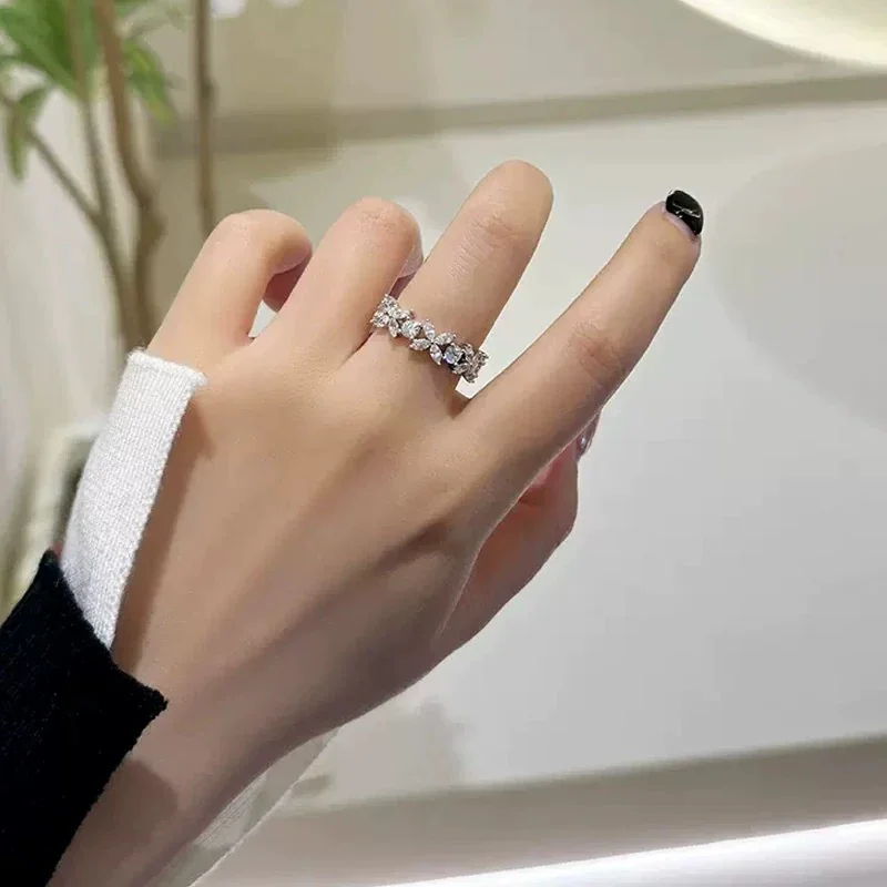 Sculptural 925 Sterling Silver Prong-Set Marquise Moissanite Ring