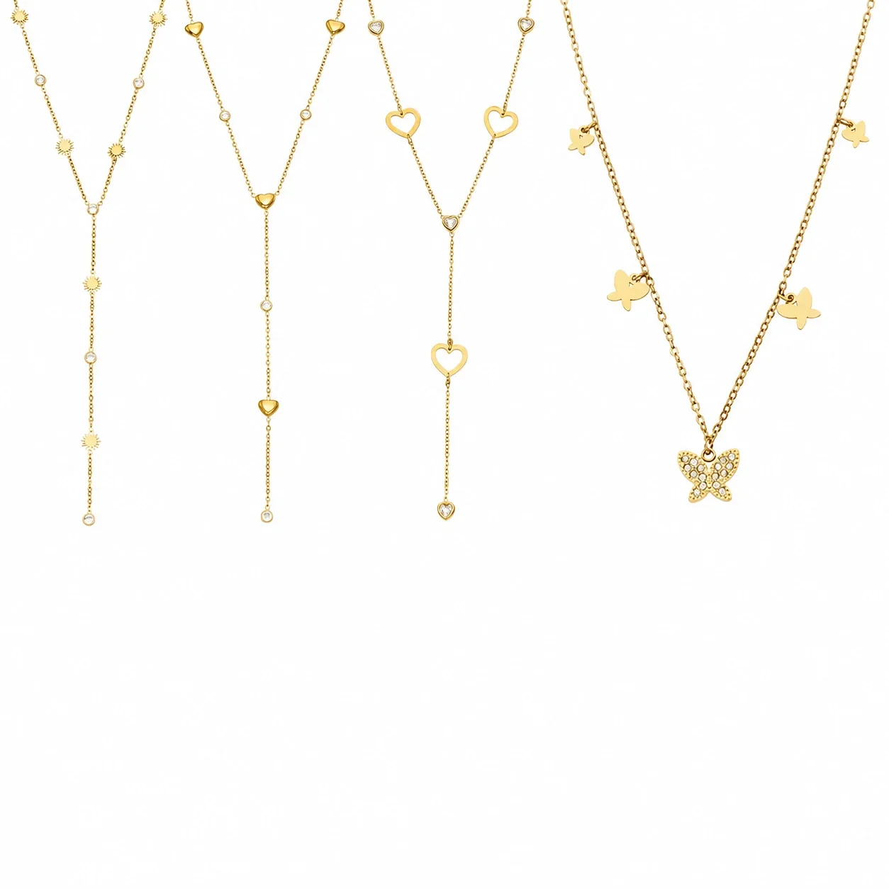 Delicate Heart CZ Y-Drop Stainless Steel Necklace