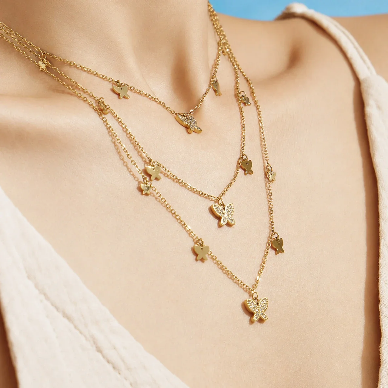 Delicate Heart CZ Y-Drop Stainless Steel Necklace