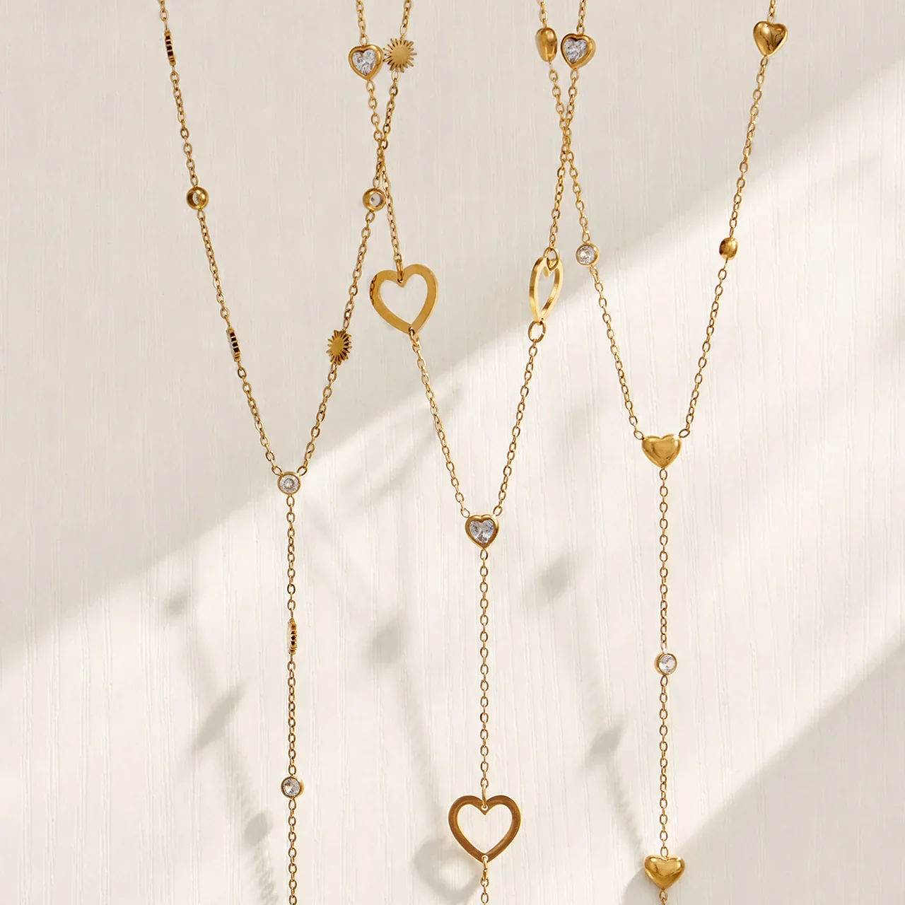Delicate Heart CZ Y-Drop Stainless Steel Necklace