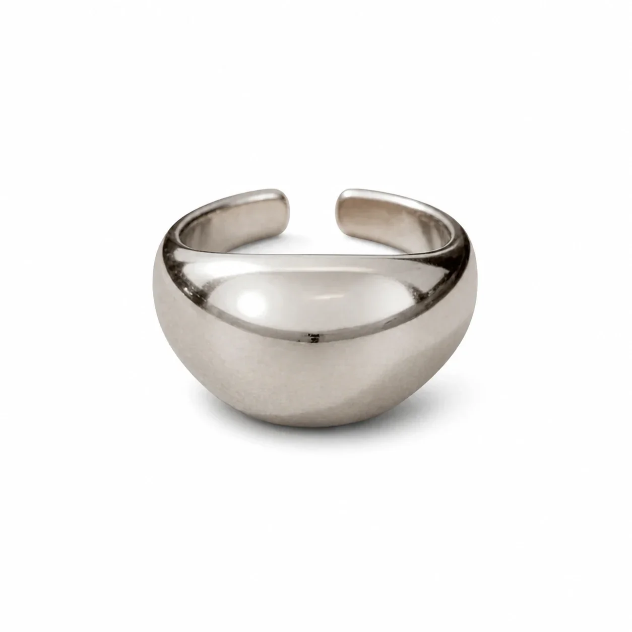 Mirror Dome Wide-Band Open-Front 925 Sterling Silver Ring
