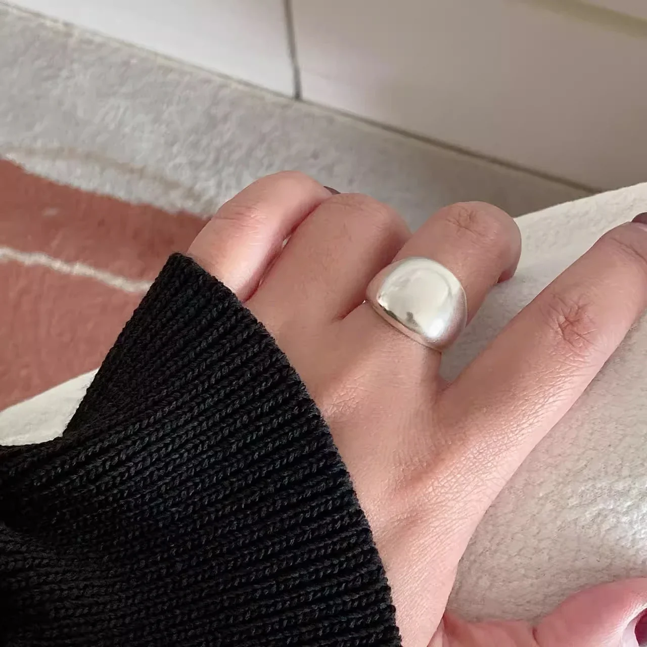 Mirror Dome Wide-Band Open-Front 925 Sterling Silver Ring