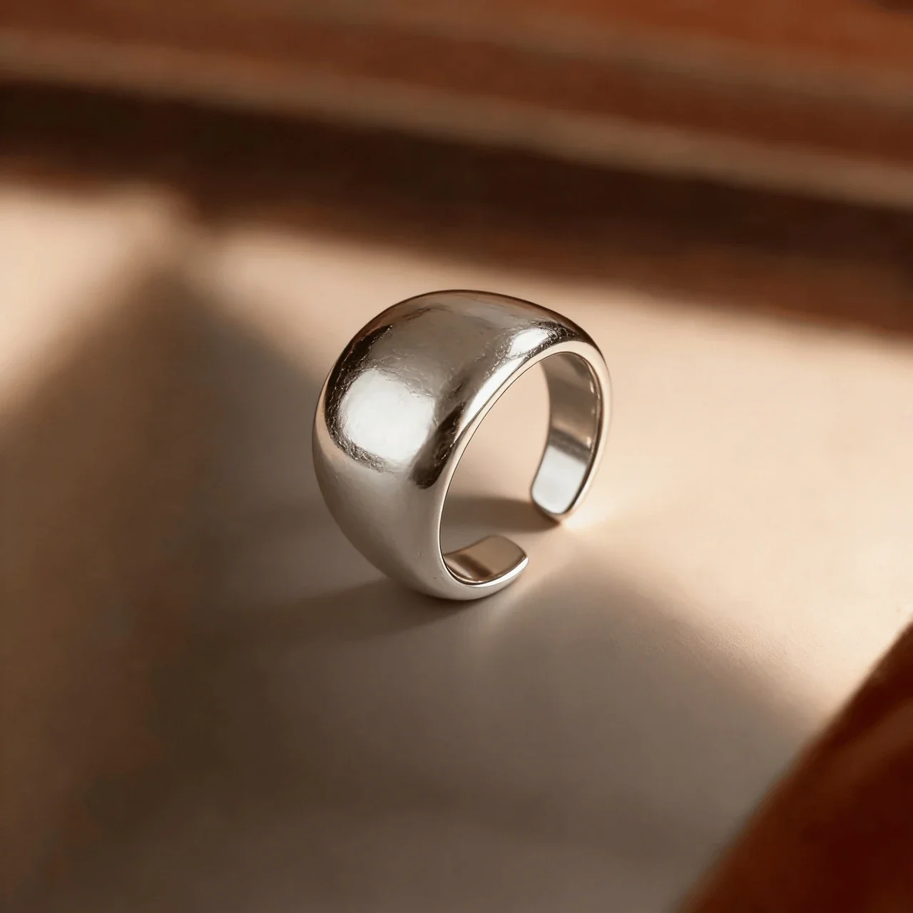 Mirror Dome Wide-Band Open-Front 925 Sterling Silver Ring