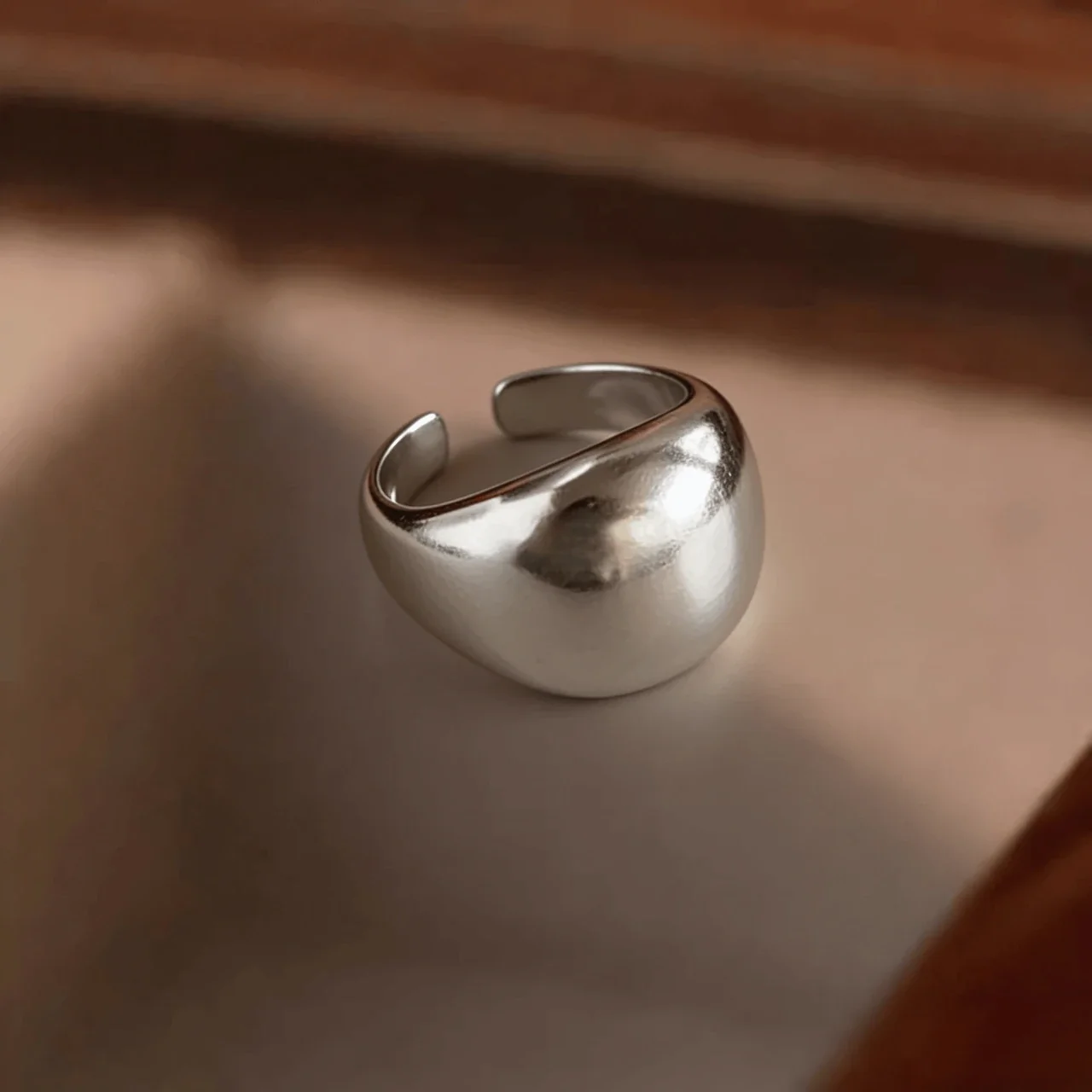 Mirror Dome Wide-Band Open-Front 925 Sterling Silver Ring - Silver