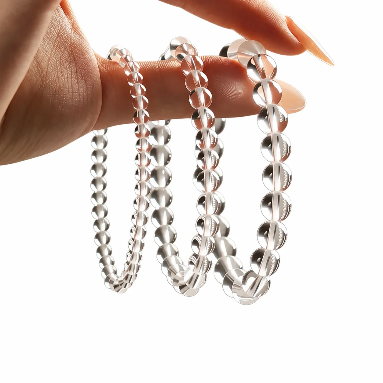 Polished Clear Round-Bead Crystal Stretch Bracelet