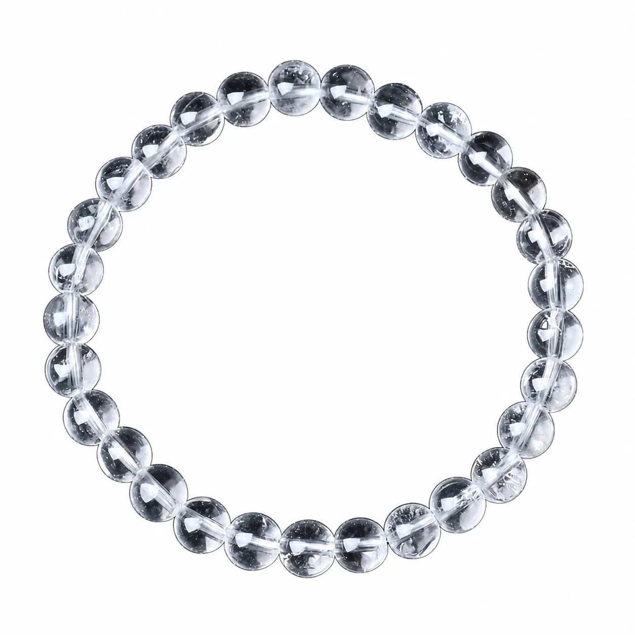 Polished Clear Round-Bead Crystal Stretch Bracelet - 5A Slightly Included and Fine-Cracked, 6 mm