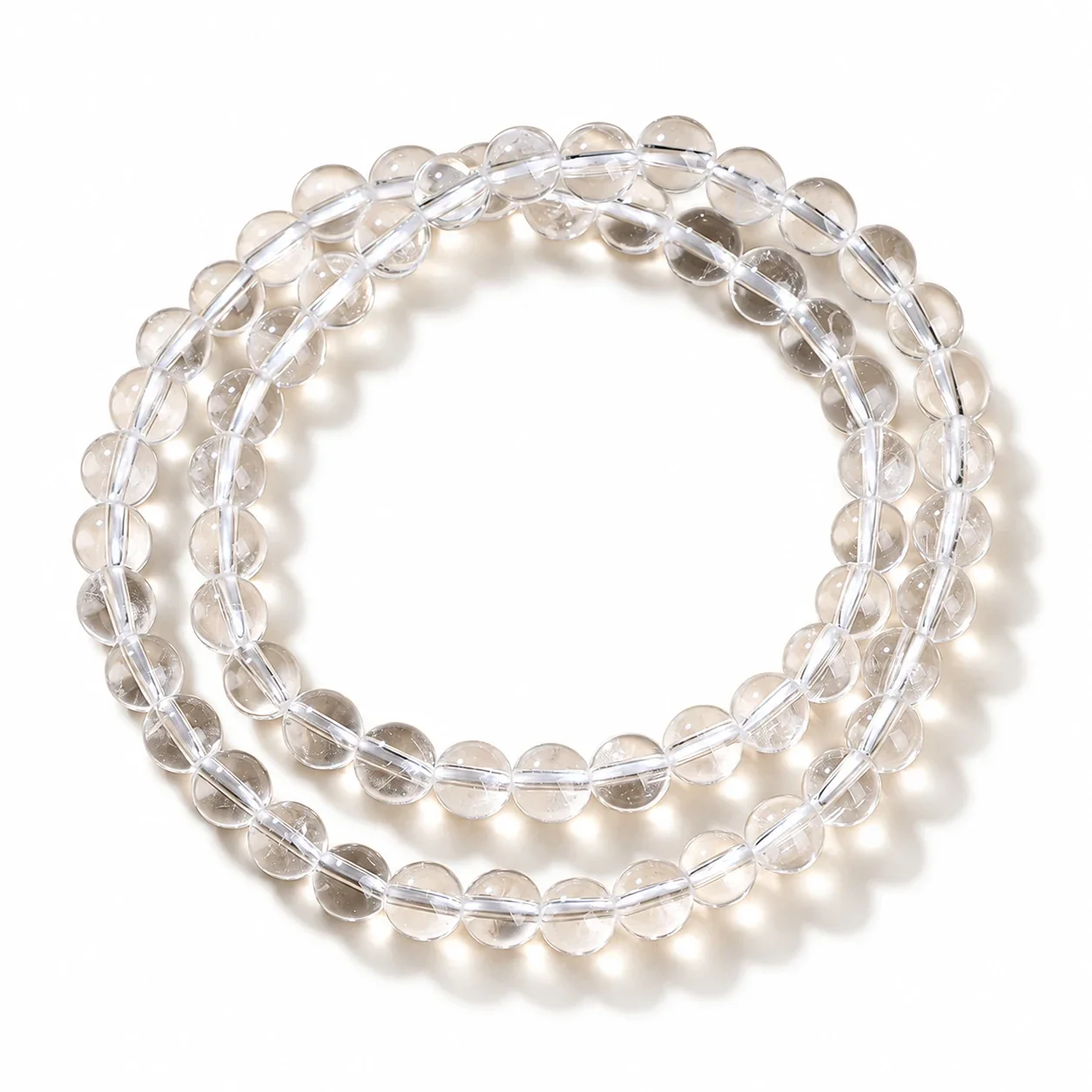 Polished Clear Round-Bead Crystal Stretch Bracelet - 5A, 6 mm, Double Wrap, Approx. Beads