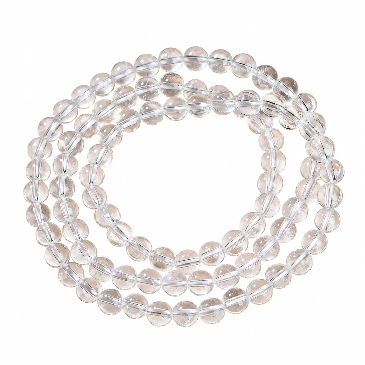 Polished Clear Round-Bead Crystal Stretch Bracelet - 5A, 6 mm, Triple Wrap, Approx. Beads