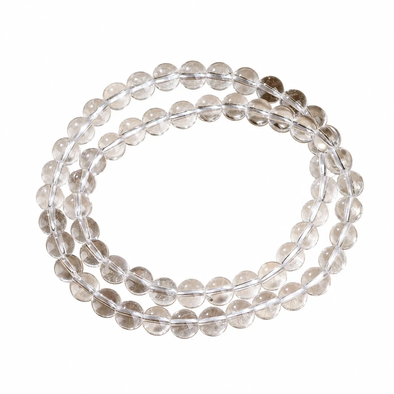 Polished Clear Round-Bead Crystal Stretch Bracelet - 5A, 8 mm, Double Wrap, Approx. Beads
