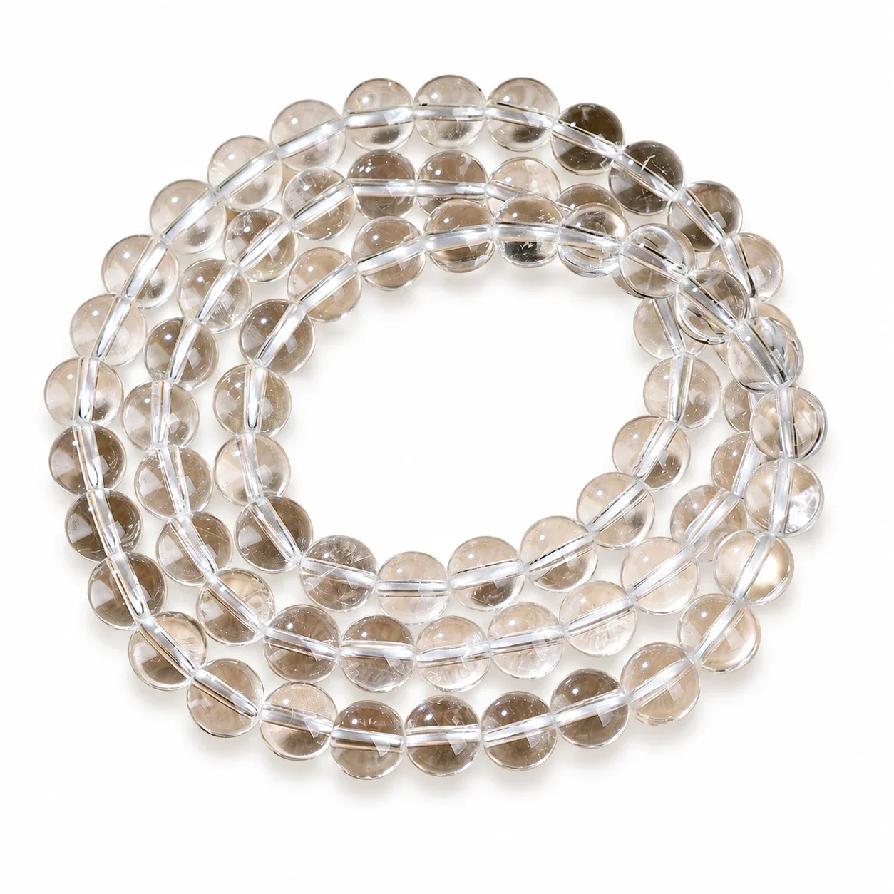 Polished Clear Round-Bead Crystal Stretch Bracelet - 5A, 8 mm, Triple Wrap, Approx. Beads