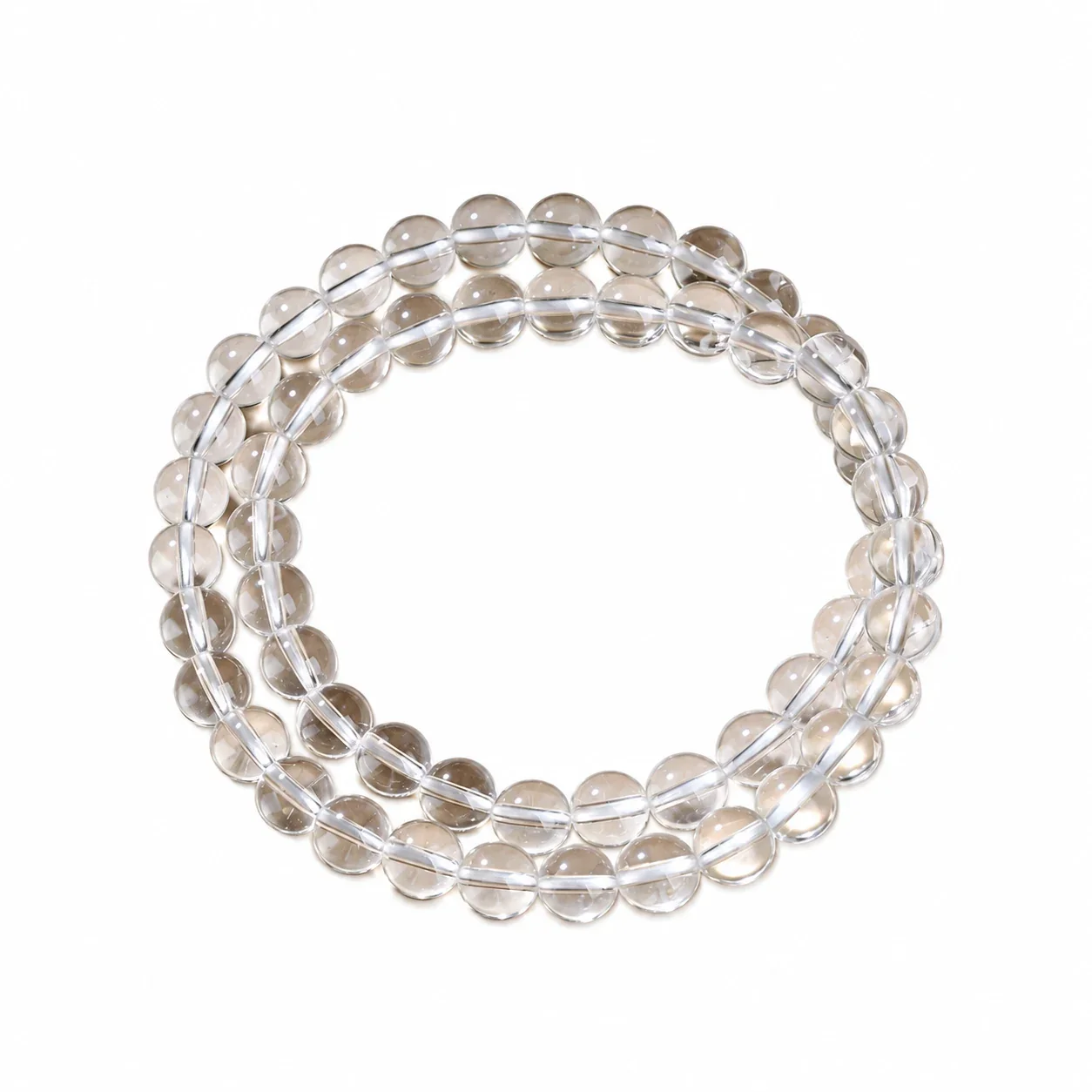 Polished Clear Round-Bead Crystal Stretch Bracelet - 7A, 6 mm, Double Wrap, Approx. Beads