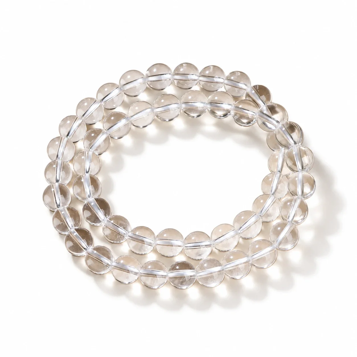 Polished Clear Round-Bead Crystal Stretch Bracelet - 7A, 8 mm, Double Wrap, Approx. Beads