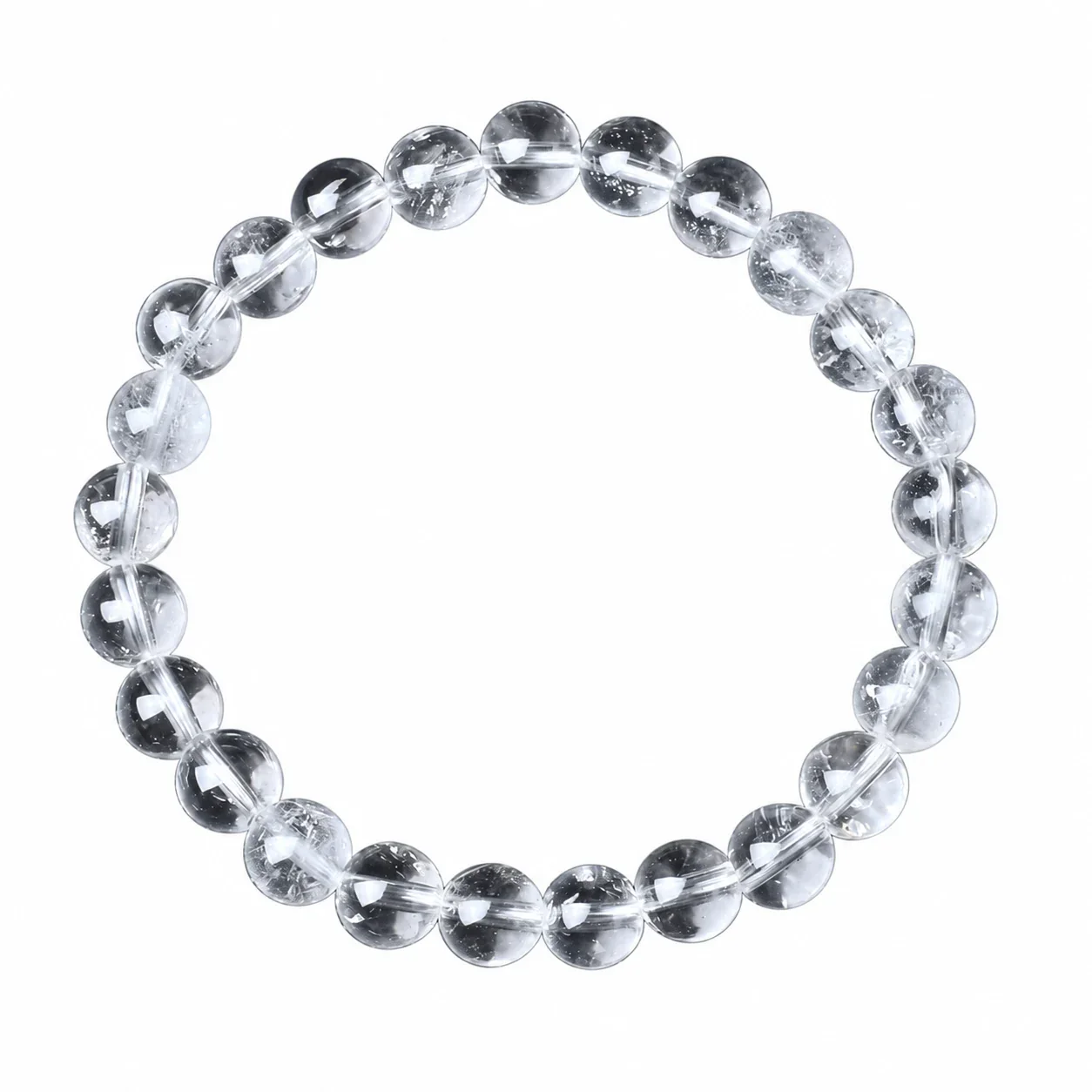 Polished Clear Round-Bead Crystal Stretch Bracelet - 5A Slightly Included and Fine-Cracked, 8 mm