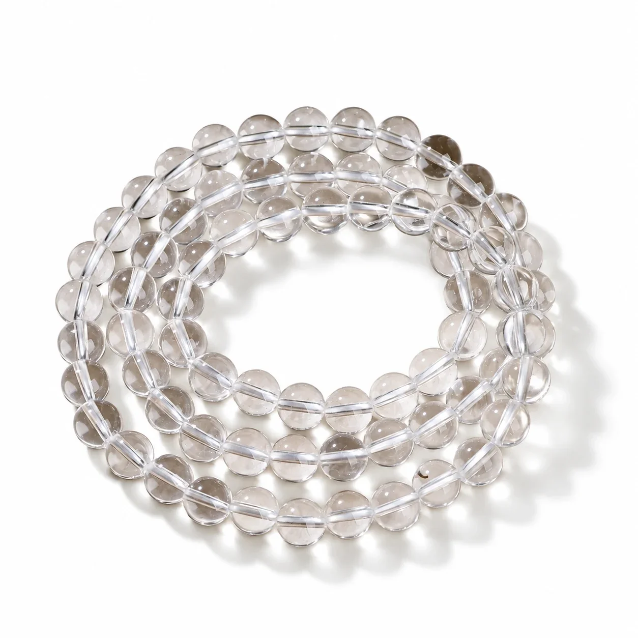 Polished Clear Round-Bead Crystal Stretch Bracelet - 7A, 8 mm, Triple Wrap, Approx. Beads