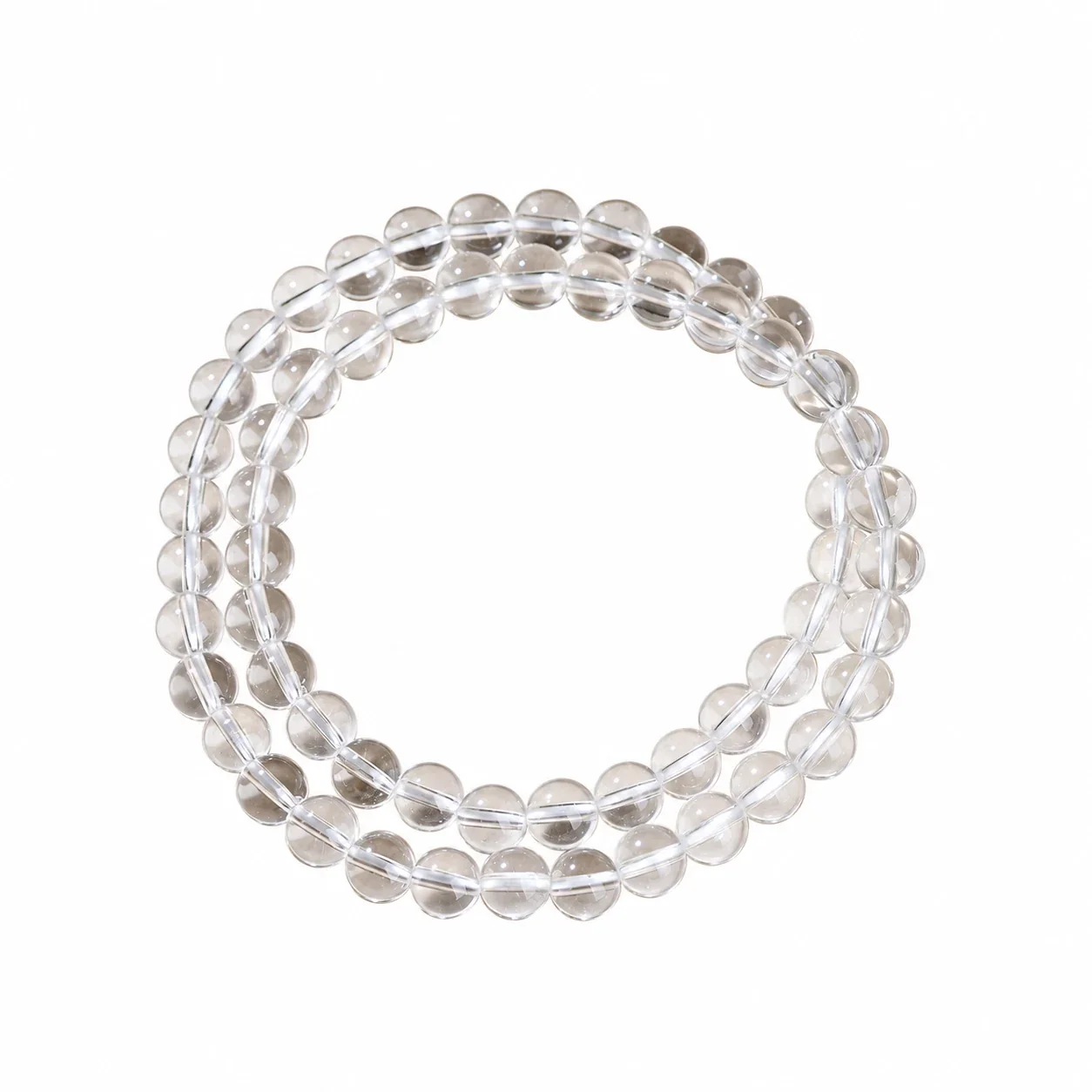 Polished Clear Round-Bead Crystal Stretch Bracelet - 8A, 6 mm, Double Wrap, Approx. Beads