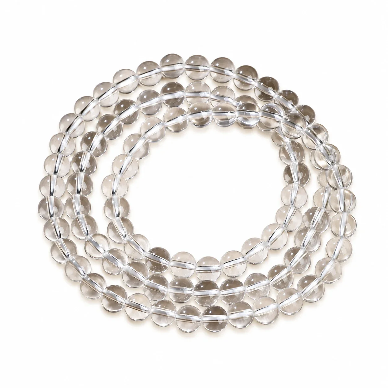 Polished Clear Round-Bead Crystal Stretch Bracelet - 8A, 6 mm, Triple Wrap, Approx. Beads