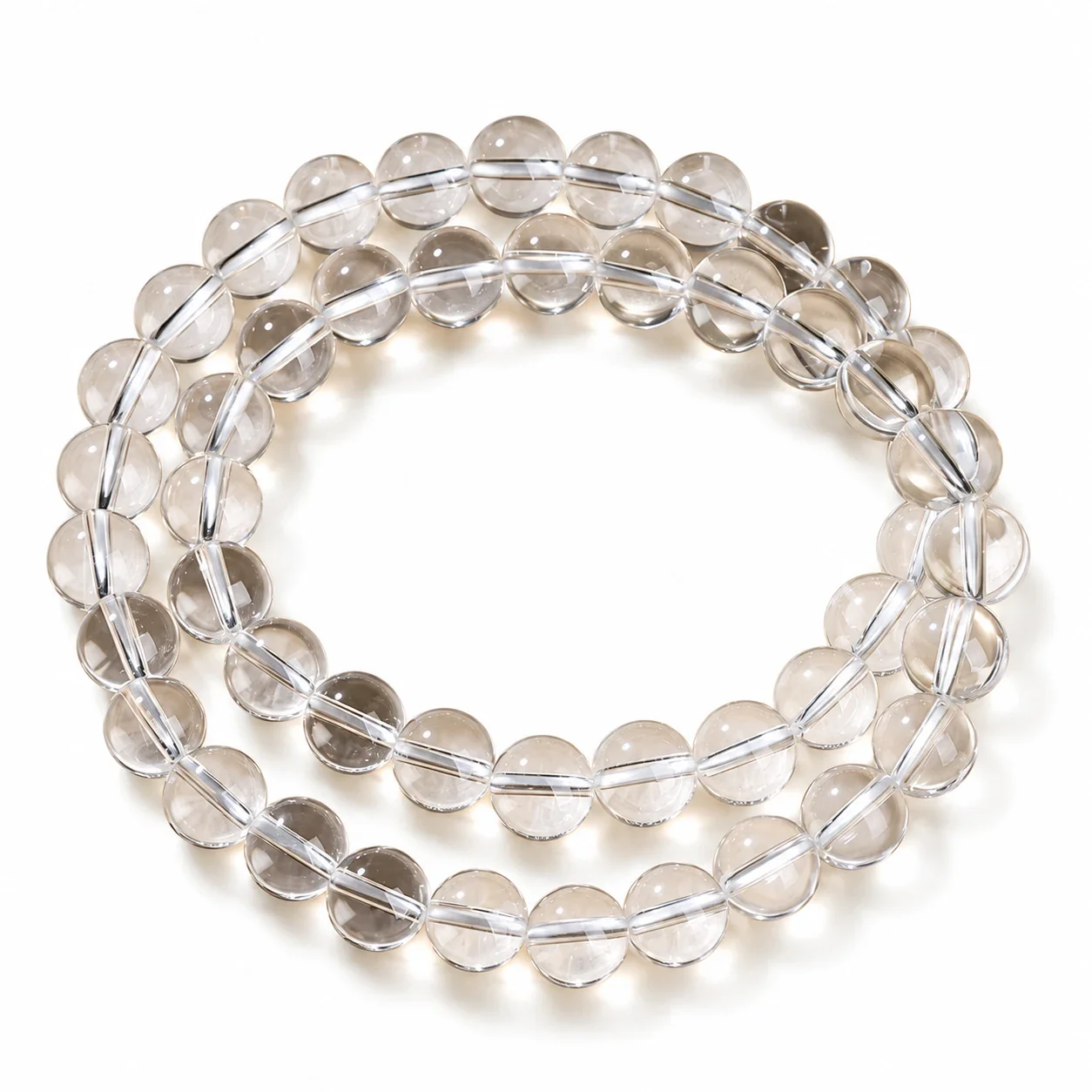 Polished Clear Round-Bead Crystal Stretch Bracelet - 8A, 8 mm, Double Wrap, Approx. Beads