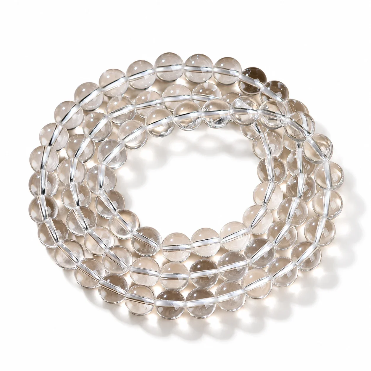 Polished Clear Round-Bead Crystal Stretch Bracelet - 8A, 8 mm, Triple Wrap, Approx. Beads