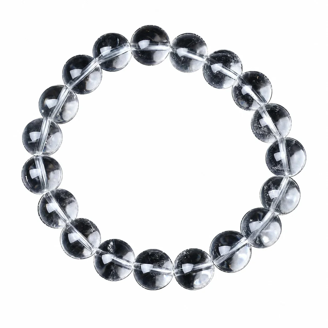 Polished Clear Round-Bead Crystal Stretch Bracelet - 5A Slightly Included and Fine-Cracked, 10 mm