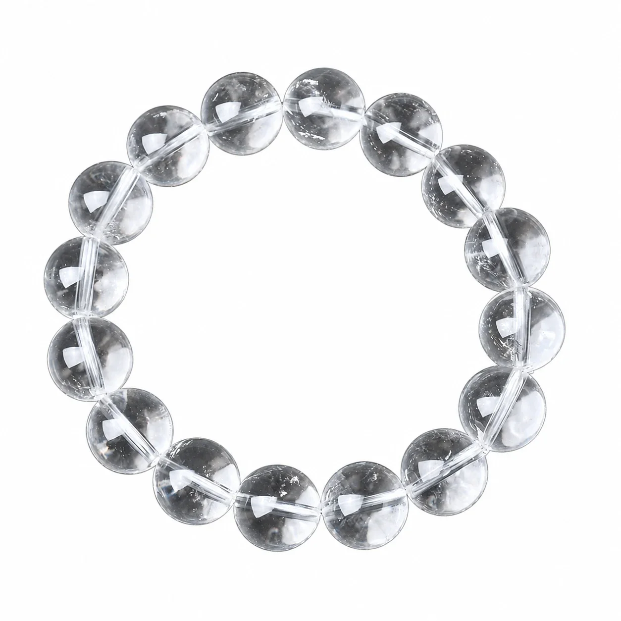 Polished Clear Round-Bead Crystal Stretch Bracelet - 5A Slightly Included and Fine-Cracked, 12 mm