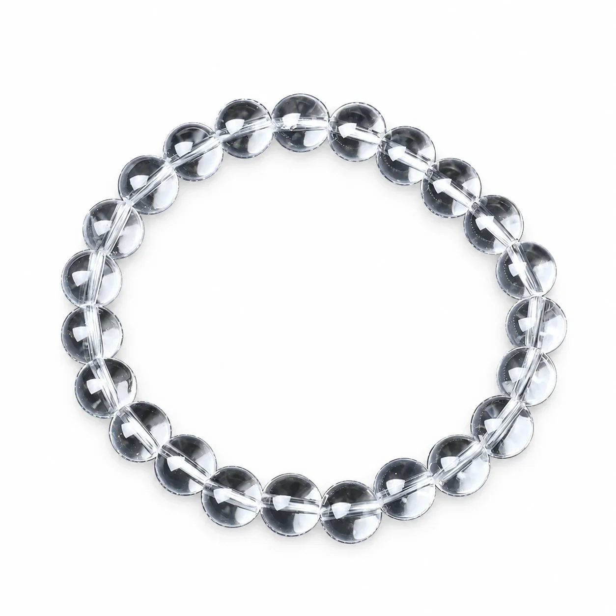 Polished Clear Round-Bead Crystal Stretch Bracelet - 7A Old-Mine Clear Crystal, 8 mm