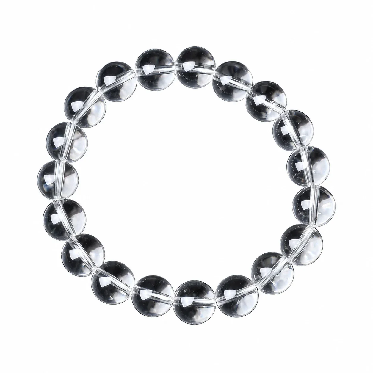 Polished Clear Round-Bead Crystal Stretch Bracelet - 7A Old-Mine Clear Crystal, 10 mm