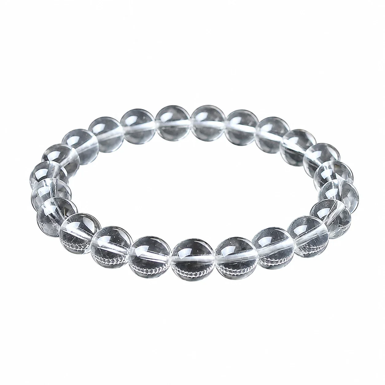 Polished Clear Round-Bead Crystal Stretch Bracelet - 8A Clear Crystal, 8 mm