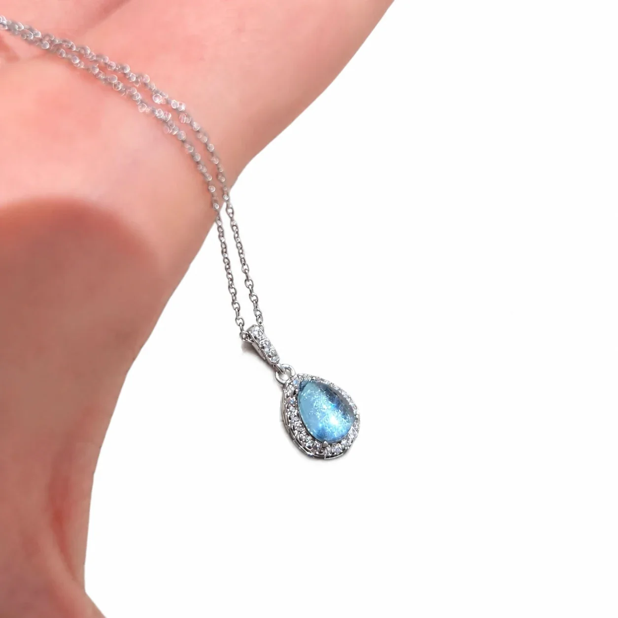 Delicate Silver-Plated Copper Teardrop Halo Pendant Necklace