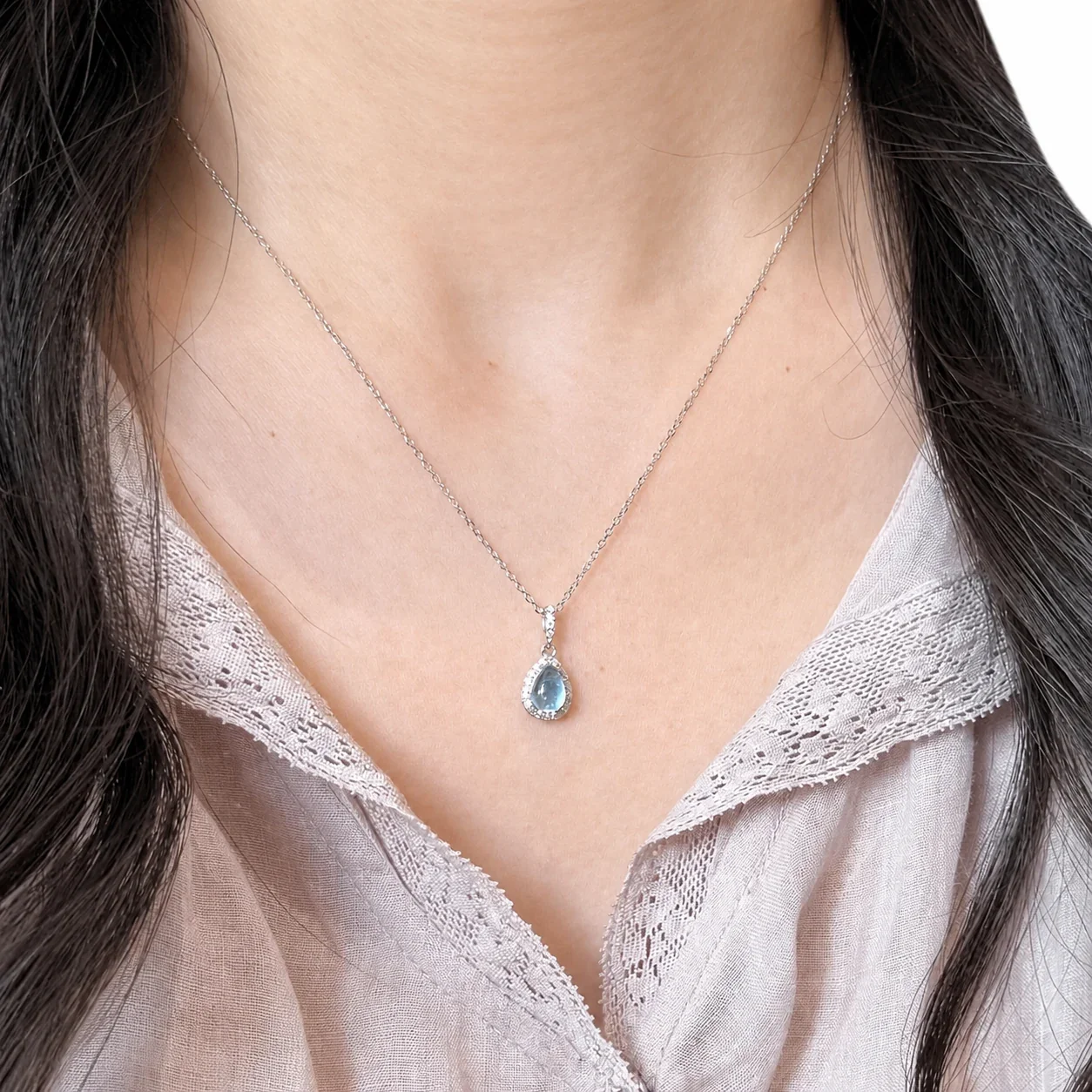 Delicate Silver-Plated Copper Teardrop Halo Pendant Necklace