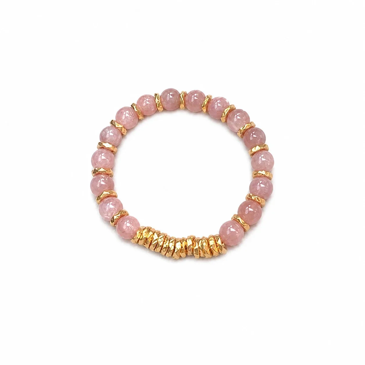 Blush Round Bead Fluted Gold-Plated Copper Bracelet