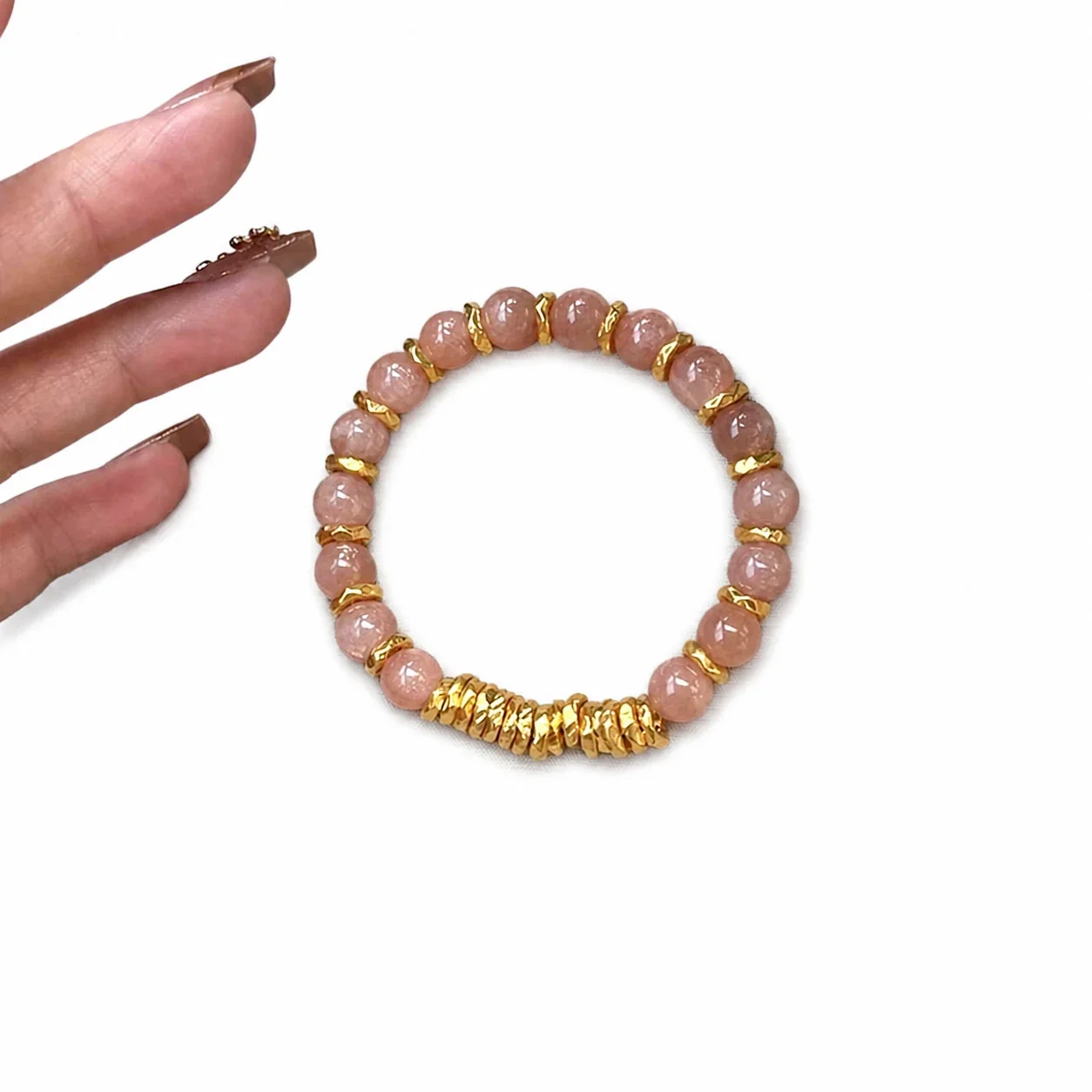 Blush Round Bead Fluted Gold-Plated Copper Bracelet