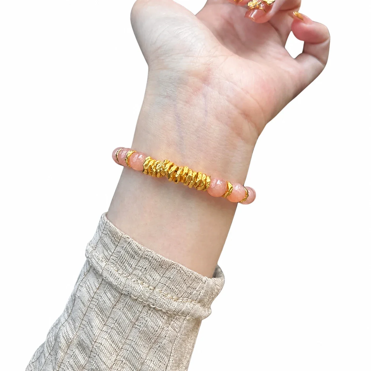 Blush Round Bead Fluted Gold-Plated Copper Bracelet