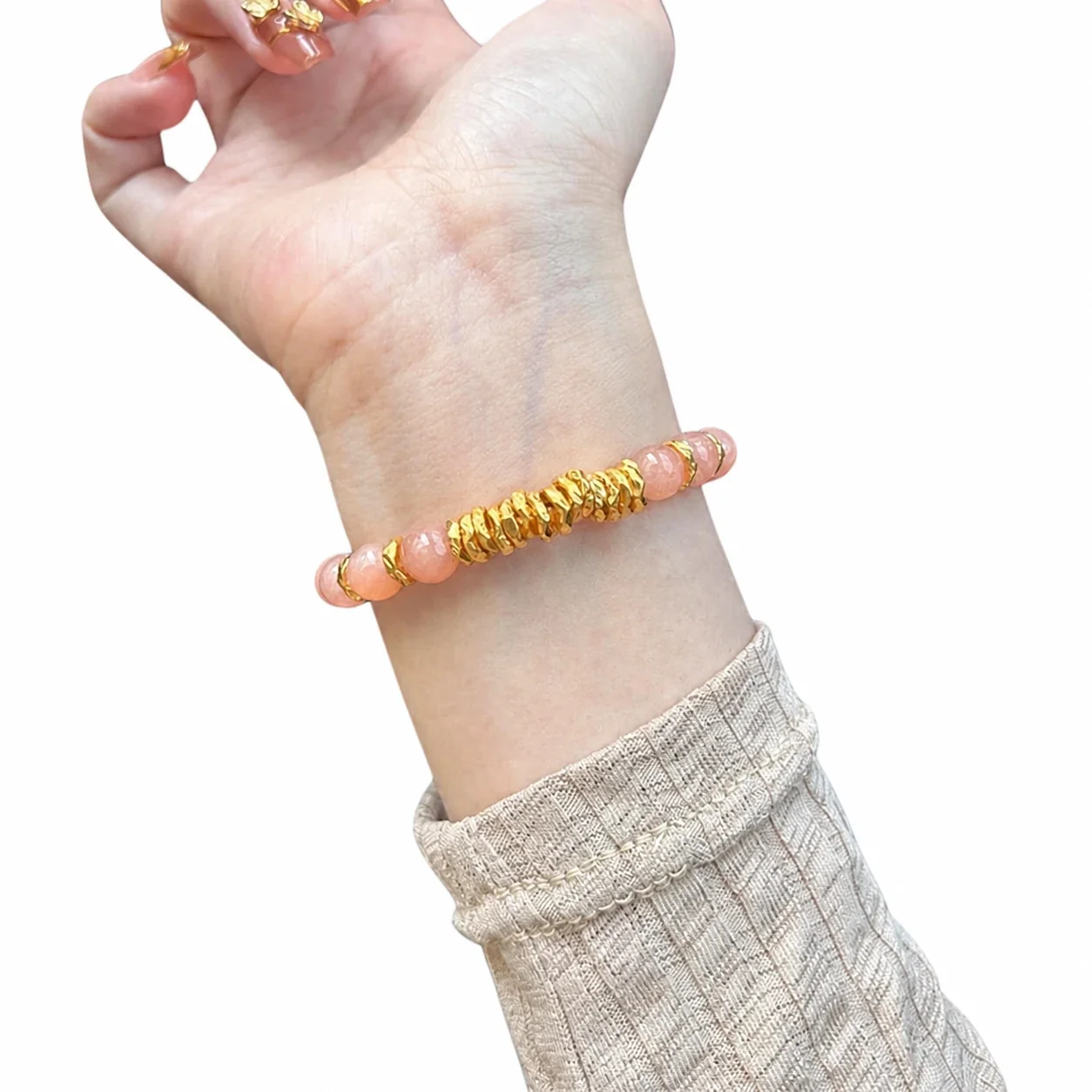 Blush Round Bead Fluted Gold-Plated Copper Bracelet