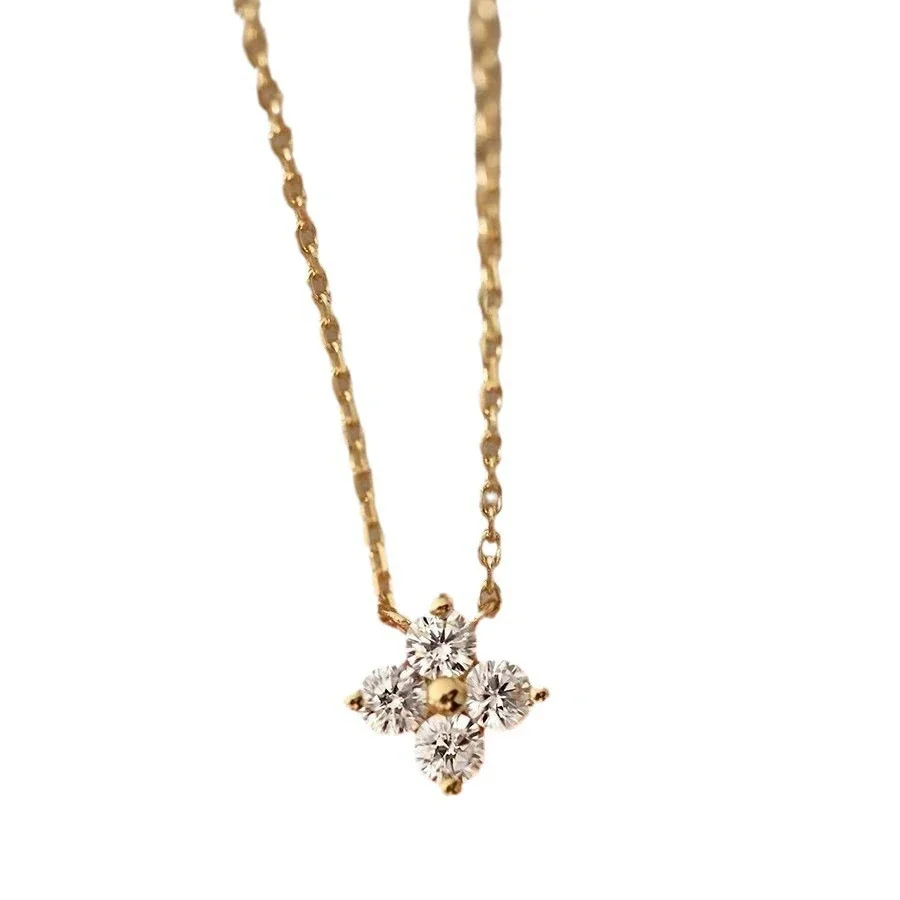 Delicate 925 Sterling Silver Four-Stone Flower Pendant Necklace