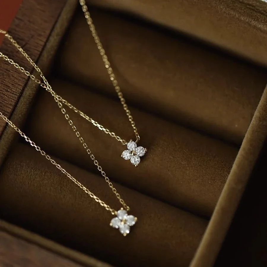 Delicate 925 Sterling Silver Four-Stone Flower Pendant Necklace