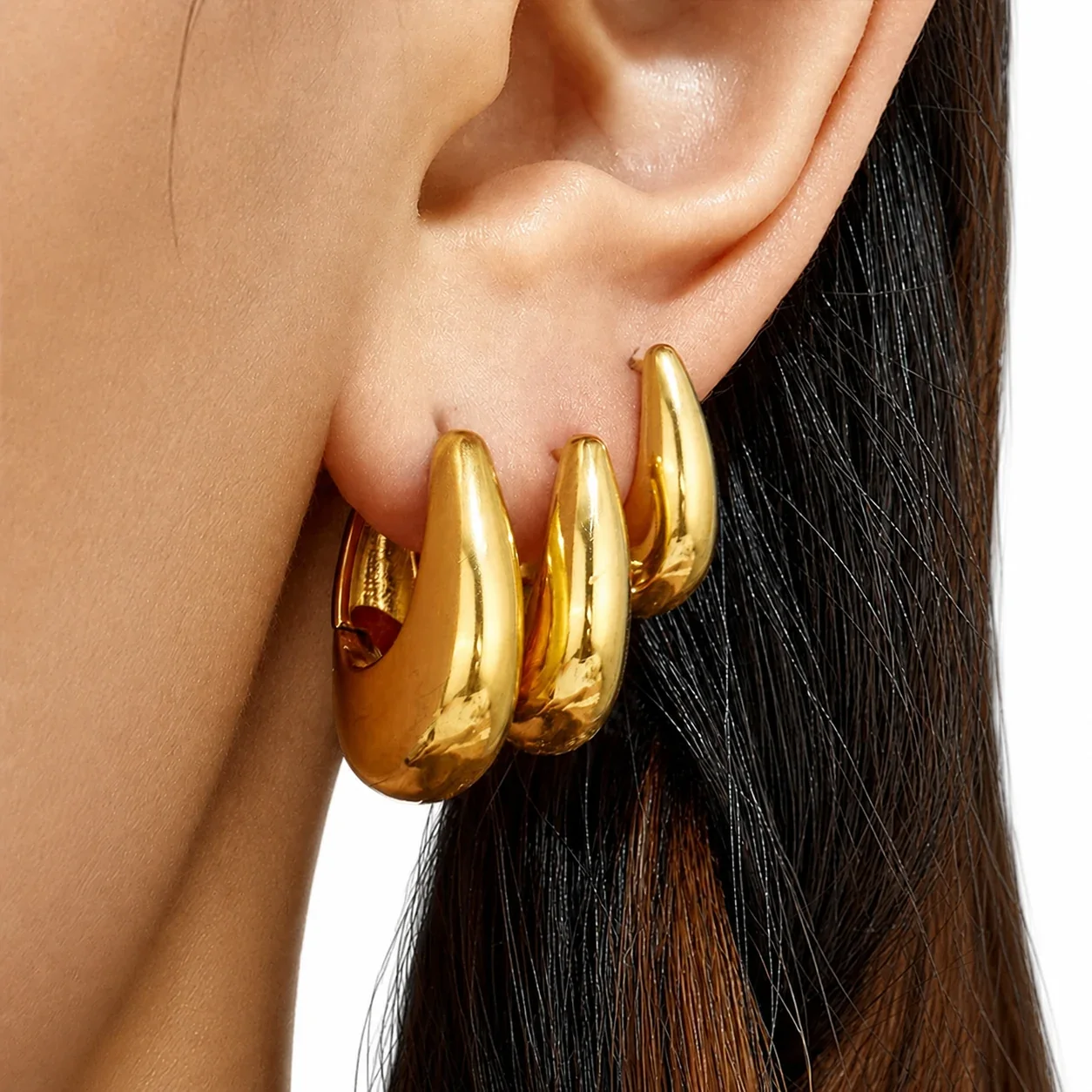 Sculptural Gold PVD U-Shaped Dome Hoop Earrings