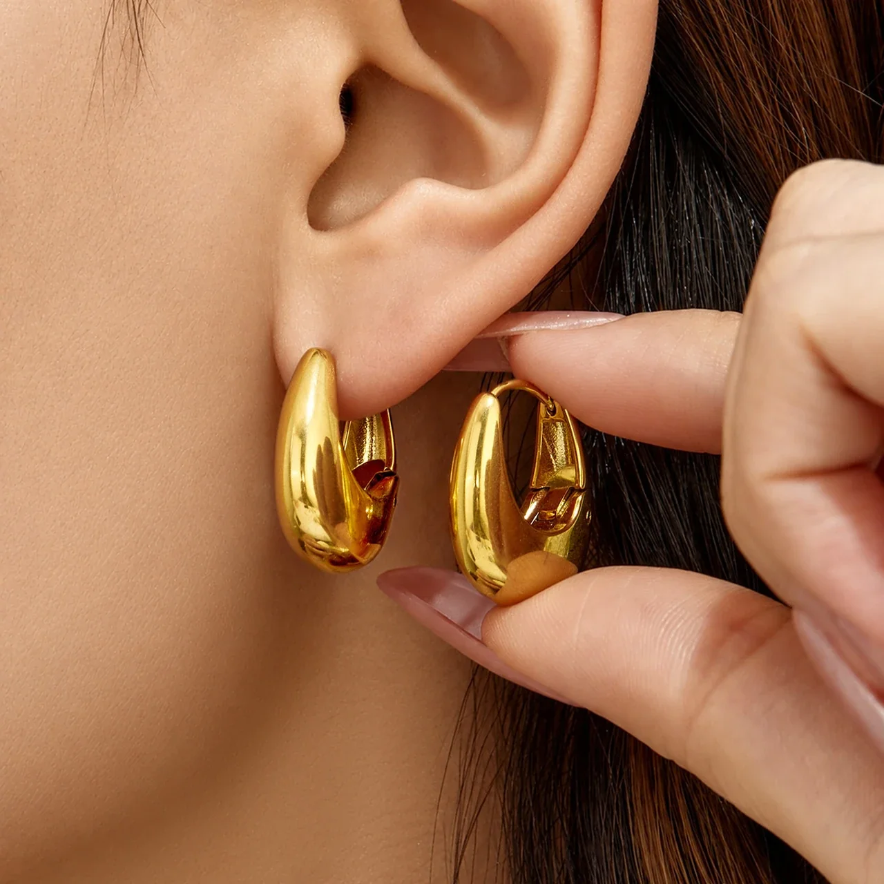 Sculptural Gold PVD U-Shaped Dome Hoop Earrings