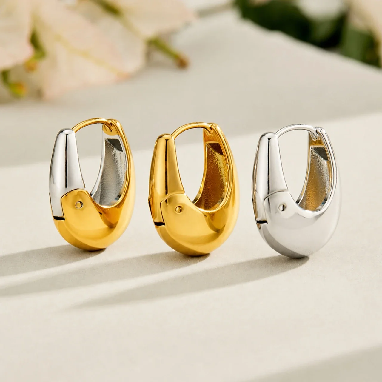 Sculptural Gold PVD U-Shaped Dome Hoop Earrings
