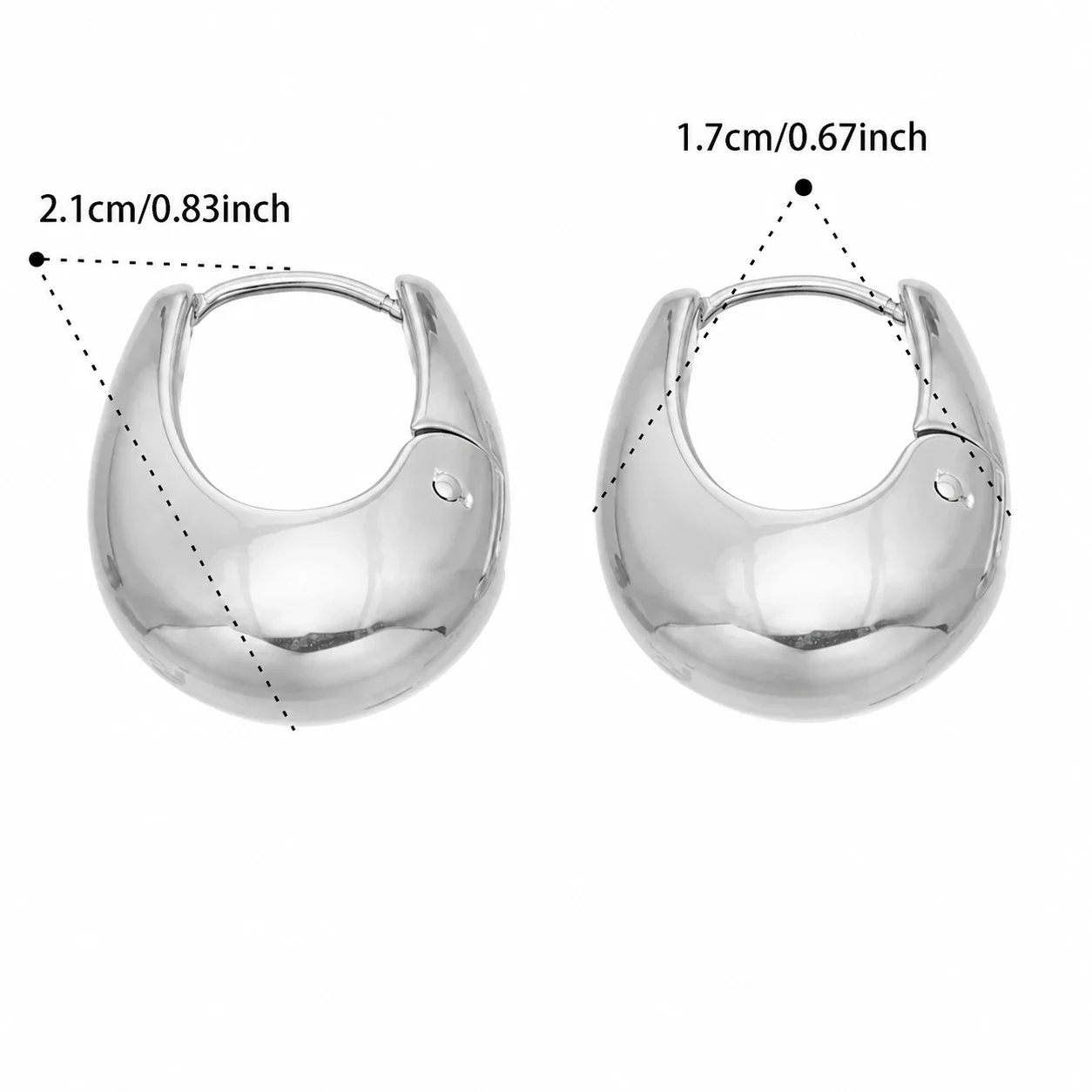Sculptural Gold PVD U-Shaped Dome Hoop Earrings - Silver Large