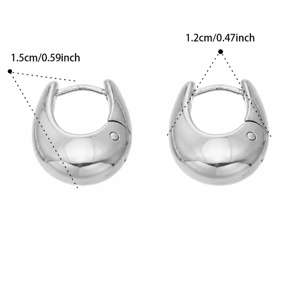 Sculptural Gold PVD U-Shaped Dome Hoop Earrings - Silver Small