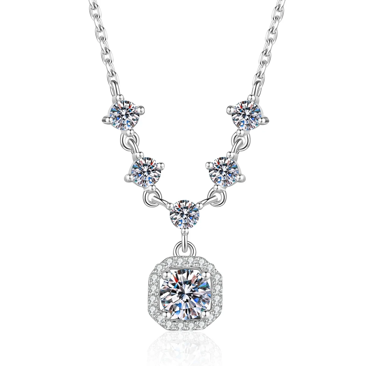 Radiant Five-Stone Halo 925 Sterling Silver Necklace