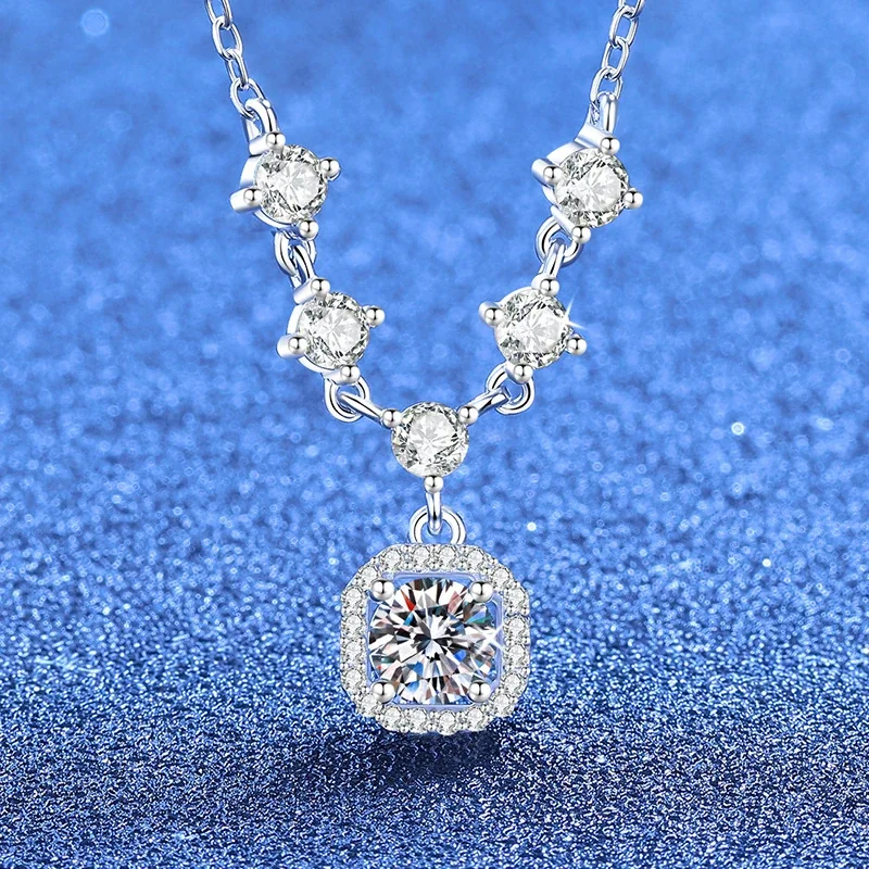 Radiant Five-Stone Halo 925 Sterling Silver Necklace