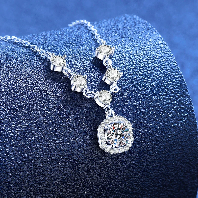 Radiant Five-Stone Halo 925 Sterling Silver Necklace