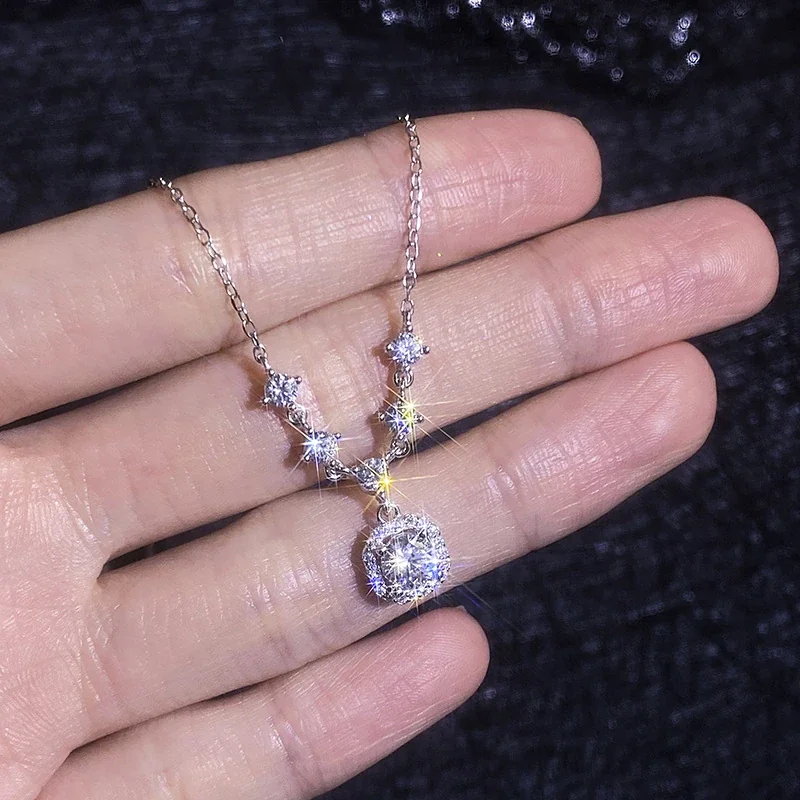 Radiant Five-Stone Halo 925 Sterling Silver Necklace